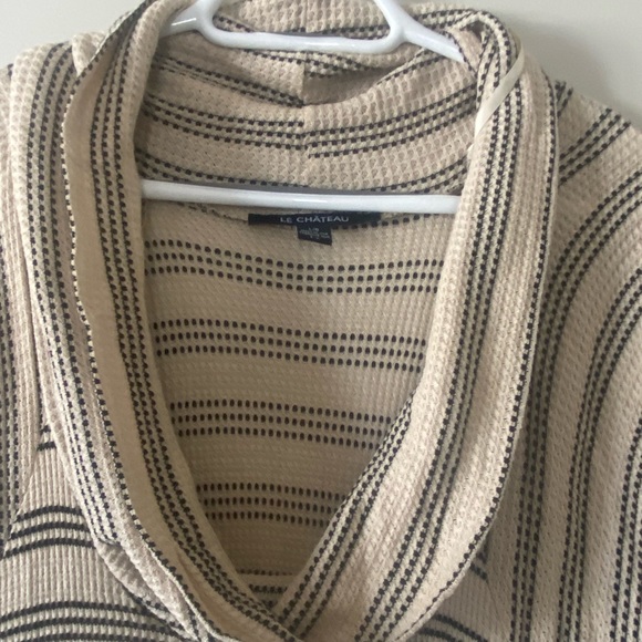 LA CHATEAU - Oversized Cowl Neck, Short Sleeve Stripped Shirt - Picture 2 of 9